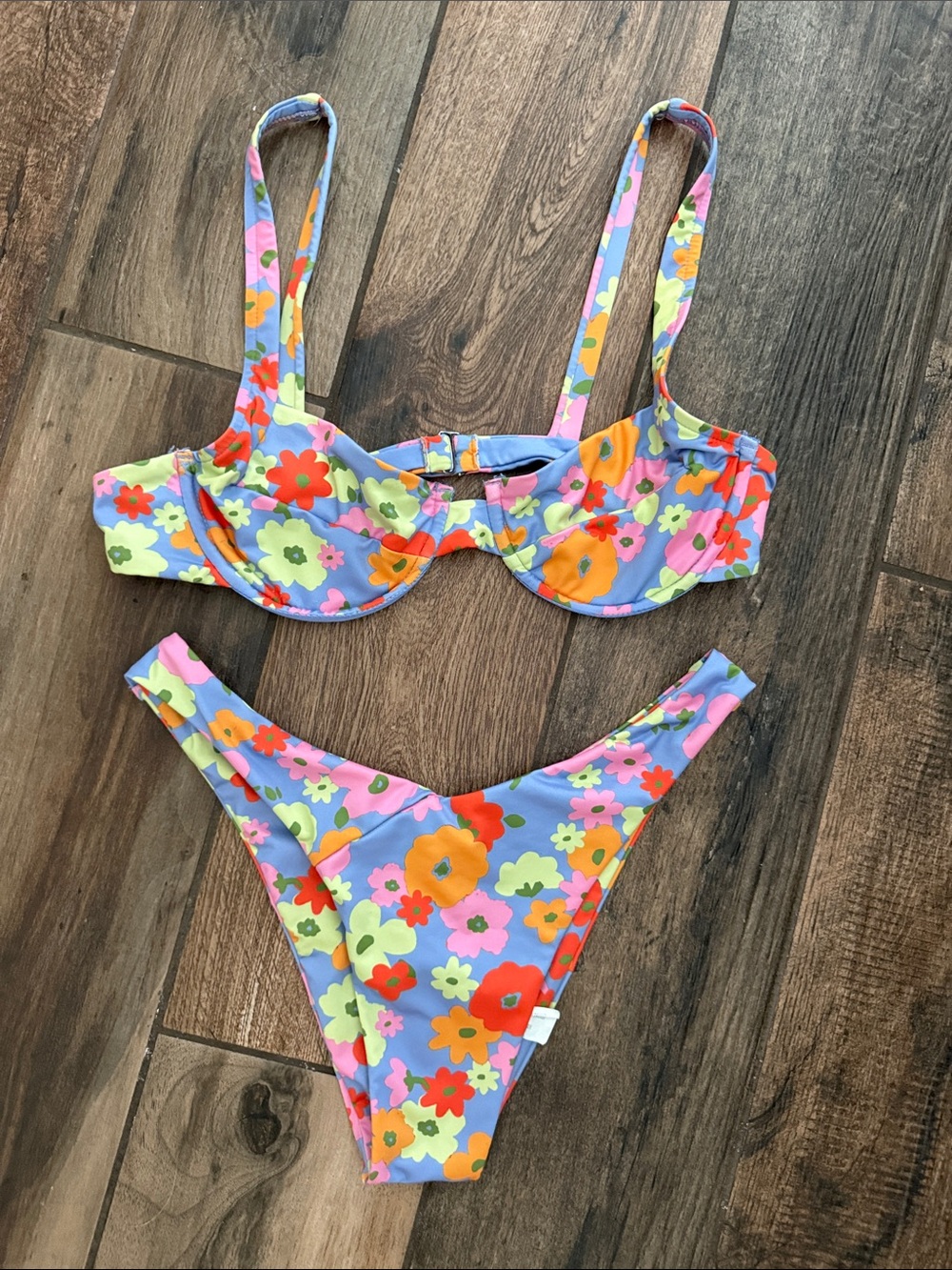 Bershka Light Blue Floral Bikini with Multicolor Accents